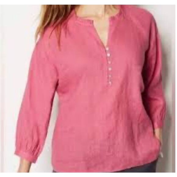 J. JILL LOVE LINEN women's blouse/top; Large;  100% Linen; Pink Boho & Flowy - Picture 1 of 10